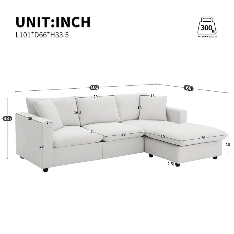 Canapé d'angle en L 101 avec pouf et ressorts ensachés