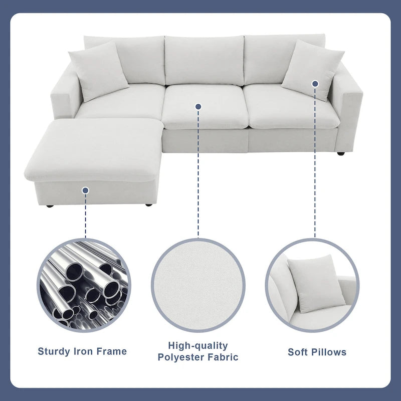 Canapé d'angle en L 101 avec pouf et ressorts ensachés
