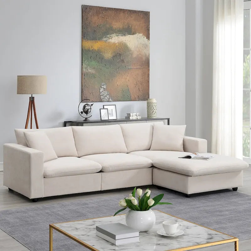 Canapé d'angle en L 101 avec pouf et ressorts ensachés