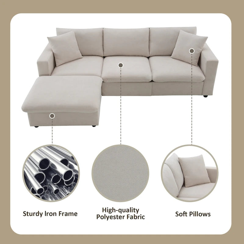 Canapé d'angle en L 101 avec pouf et ressorts ensachés