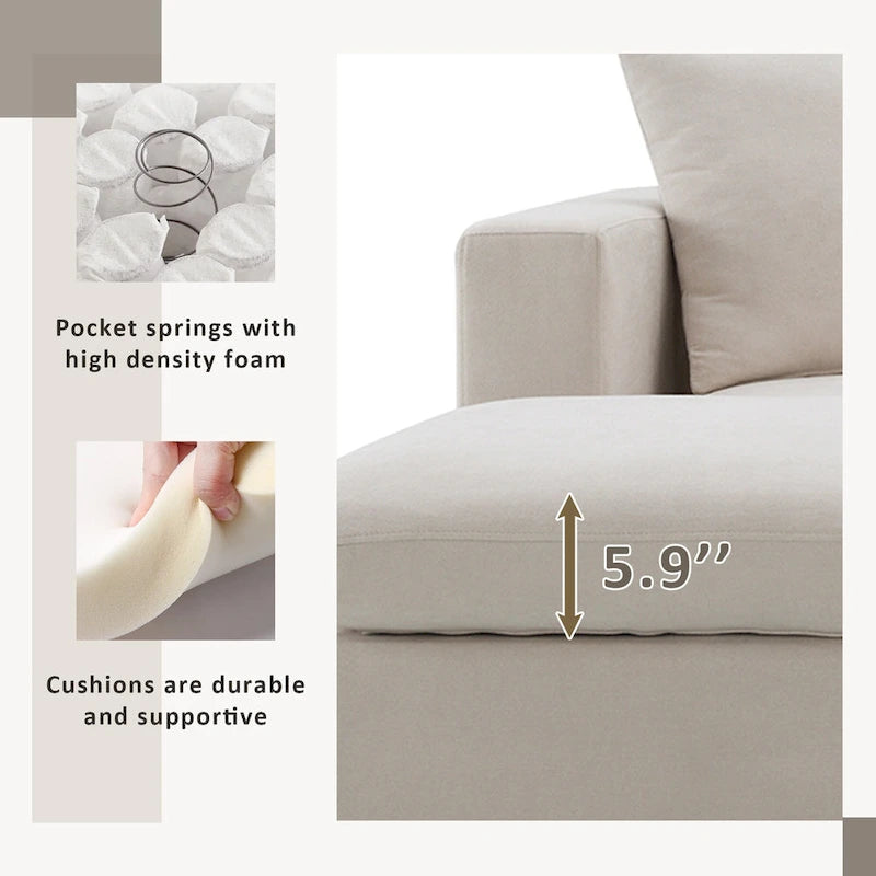 Canapé d'angle en L 101 avec pouf et ressorts ensachés