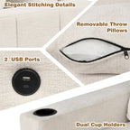 Divano letto estraibile sezionale a L, divano reclinabile con 2 porte USB, 2 prese di corrente e pouf contenitore mobile