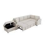 Divano letto estraibile sezionale a L, divano reclinabile con 2 porte USB, 2 prese di corrente e pouf contenitore mobile