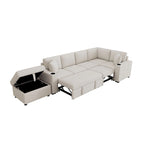 Divano letto estraibile sezionale a L, divano reclinabile con 2 porte USB, 2 prese di corrente e pouf contenitore mobile