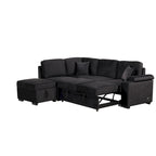 Divano letto estraibile sezionale a L, divano reclinabile con 2 porte USB, 2 prese di corrente e pouf contenitore mobile