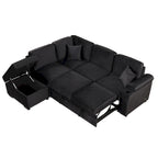 Divano letto estraibile sezionale a L, divano reclinabile con 2 porte USB, 2 prese di corrente e pouf contenitore mobile