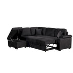 Divano letto estraibile sezionale a L, divano reclinabile con 2 porte USB, 2 prese di corrente e pouf contenitore mobile