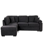 Divano letto estraibile sezionale a L, divano reclinabile con 2 porte USB, 2 prese di corrente e pouf contenitore mobile