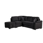 Divano letto estraibile sezionale a L, divano reclinabile con 2 porte USB, 2 prese di corrente e pouf contenitore mobile