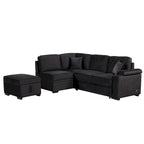 Divano letto estraibile sezionale a L, divano reclinabile con 2 porte USB, 2 prese di corrente e pouf contenitore mobile