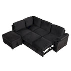 Divano letto estraibile sezionale a L, divano reclinabile con 2 porte USB, 2 prese di corrente e pouf contenitore mobile