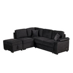 Divano letto estraibile sezionale a L, divano reclinabile con 2 porte USB, 2 prese di corrente e pouf contenitore mobile
