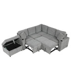 Ensemble de canapé d'angle moderne en forme de L de 215 cm avec ottoman de rangement mobile et canapé-lit escamotable