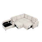 Ensemble de canapé d'angle moderne en forme de L de 215 cm avec ottoman de rangement mobile et canapé-lit escamotable