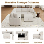 Ensemble de canapé d'angle moderne en forme de L de 215 cm avec ottoman de rangement mobile et canapé-lit escamotable