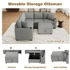 Ensemble de canapé d'angle moderne en forme de L de 215 cm avec ottoman de rangement mobile et canapé-lit escamotable