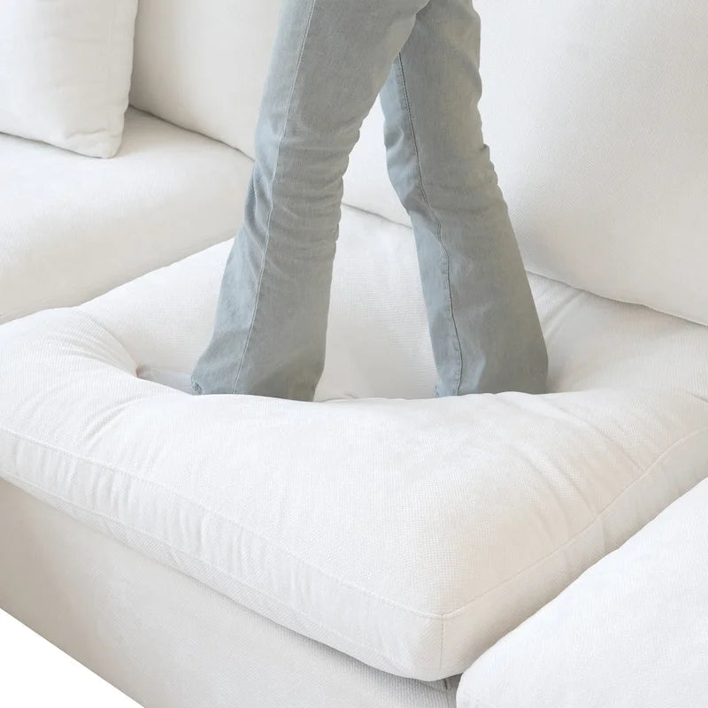 Divano componibile in lino oversize imbottito in piuma a forma di U per soggiorno