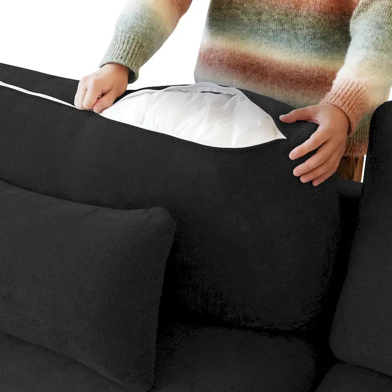 Divano componibile in lino oversize imbottito in piuma a forma di U per soggiorno