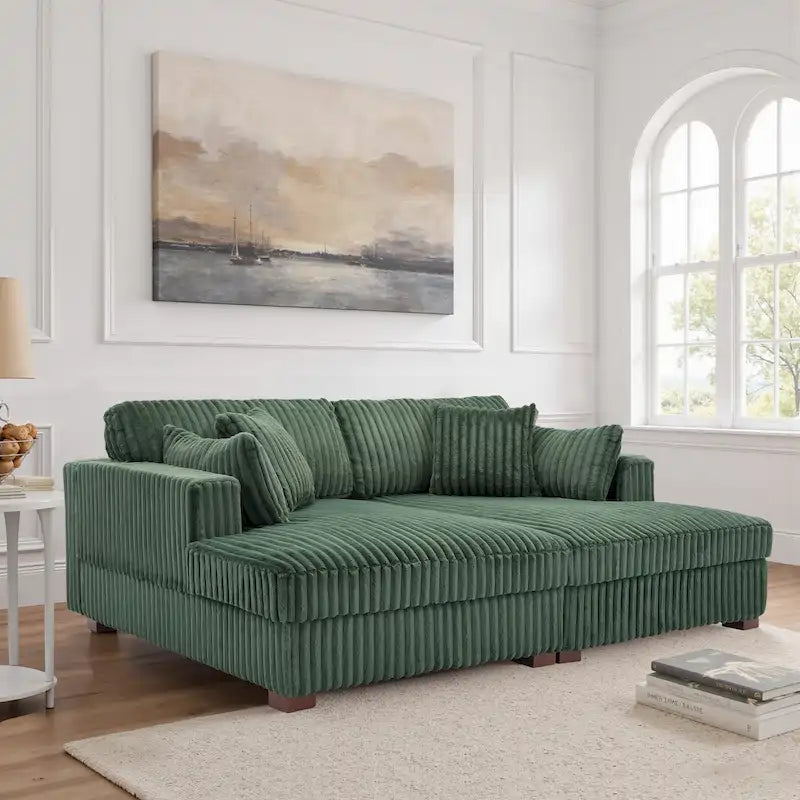 Divano componibile Sophia 84 W in velluto a coste di ciniglia con chaise longue