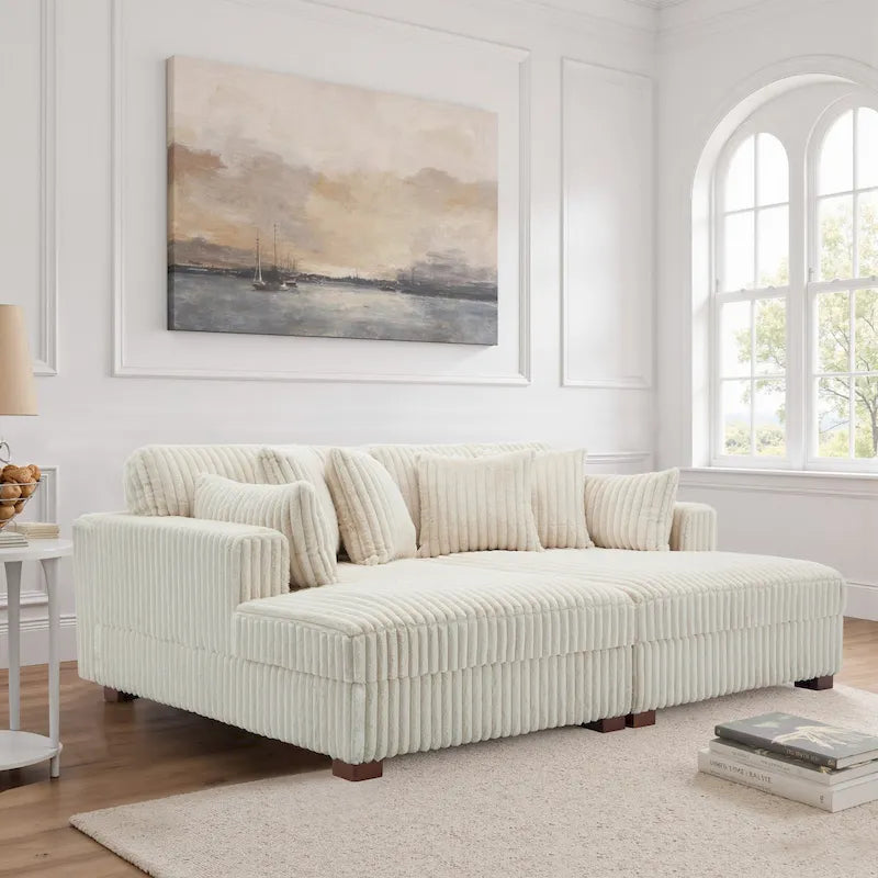 Divano componibile Sophia 84 W in velluto a coste di ciniglia con chaise longue