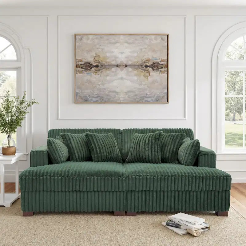 Divano componibile Sophia 84 W in velluto a coste di ciniglia con chaise longue
