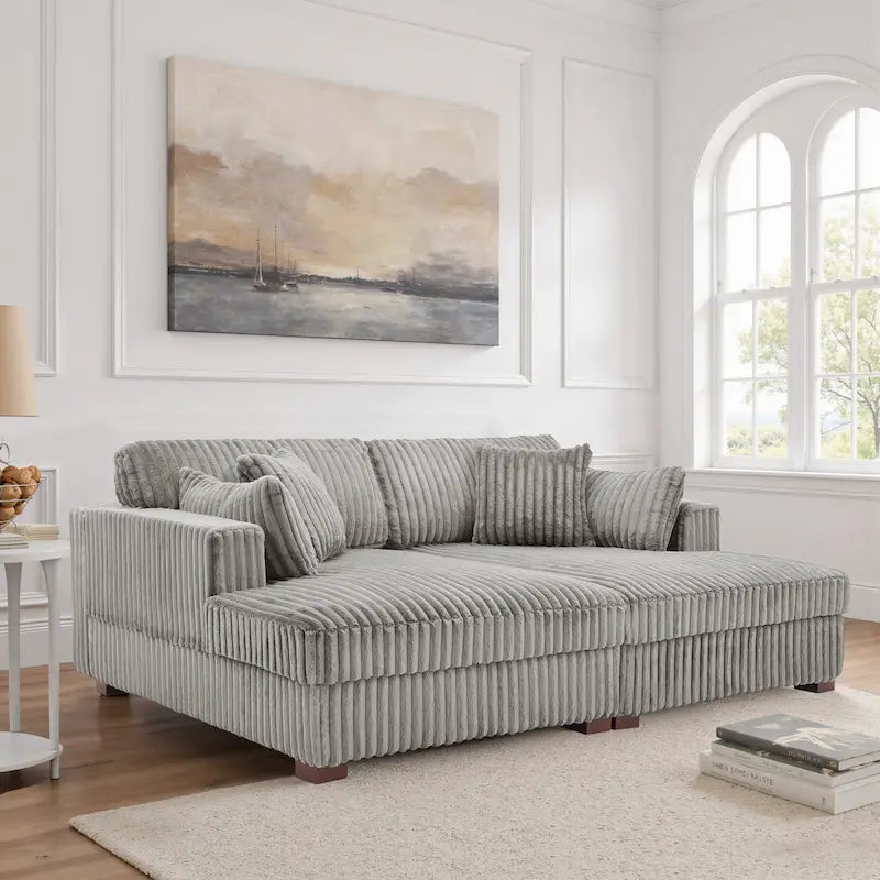 Divano componibile Sophia 84 W in velluto a coste di ciniglia con chaise longue