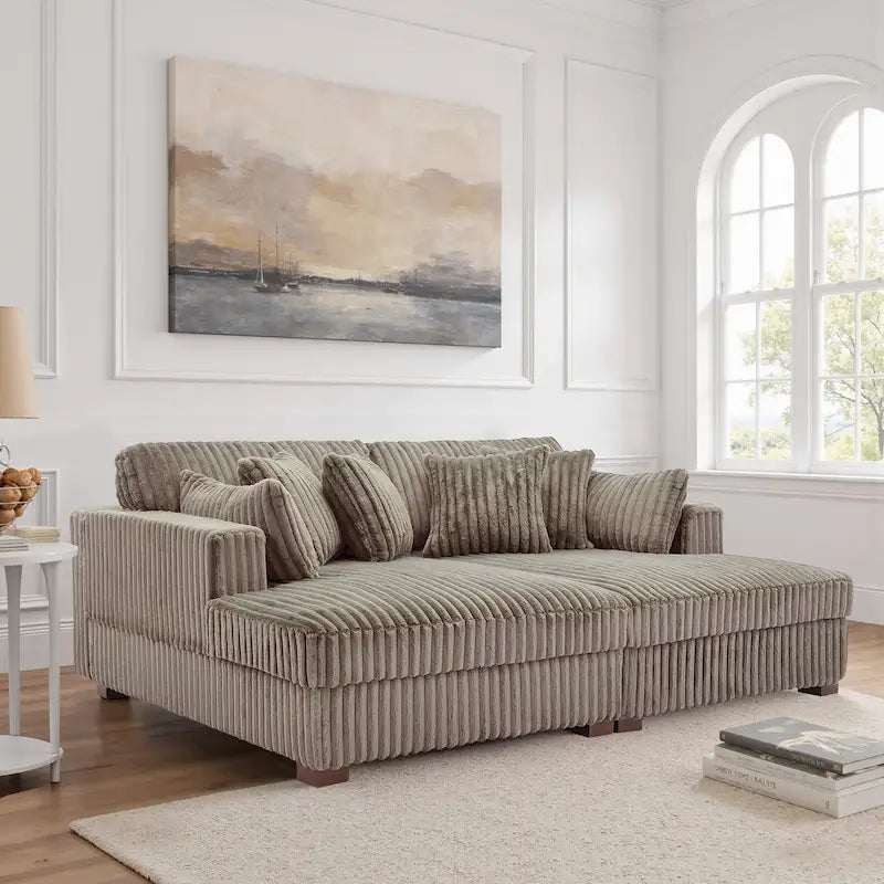 Divano componibile Sophia 84 W in velluto a coste di ciniglia con chaise longue