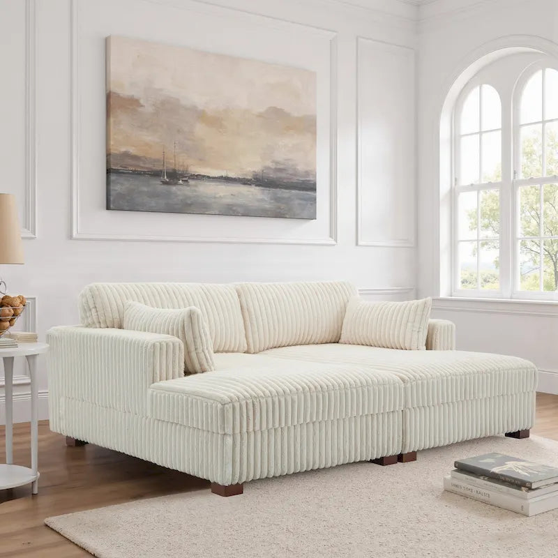 Divano componibile Sophia 84 W in velluto a coste di ciniglia con chaise longue