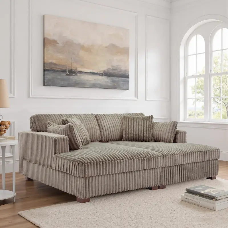 Divano componibile Sophia 84 W in velluto a coste di ciniglia con chaise longue