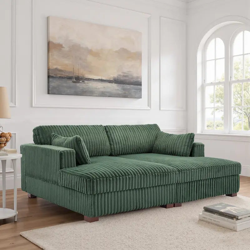 Divano componibile Sophia 84 W in velluto a coste di ciniglia con chaise longue