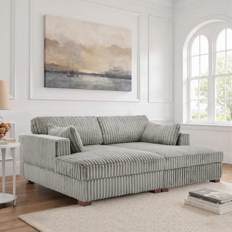 Divano componibile Sophia 84 W in velluto a coste di ciniglia con chaise longue
