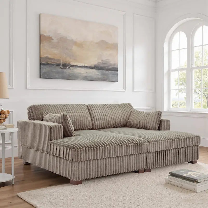 Divano componibile Sophia 84 W in velluto a coste di ciniglia con chaise longue