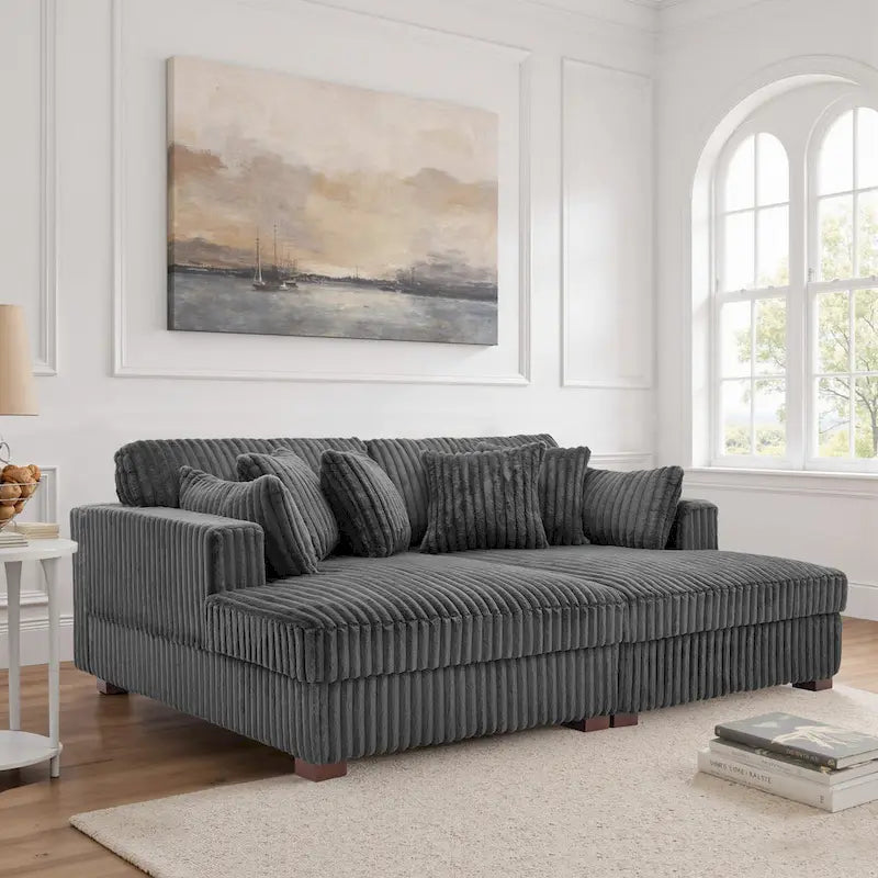 Divano componibile Sophia 84 W in velluto a coste di ciniglia con chaise longue