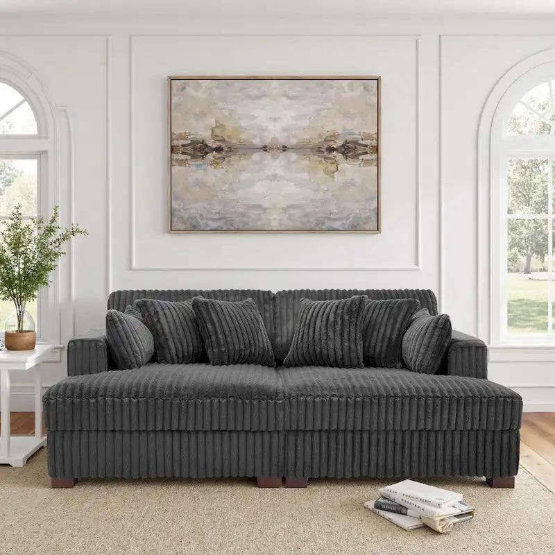 Divano componibile Sophia 84 W in velluto a coste di ciniglia con chaise longue
