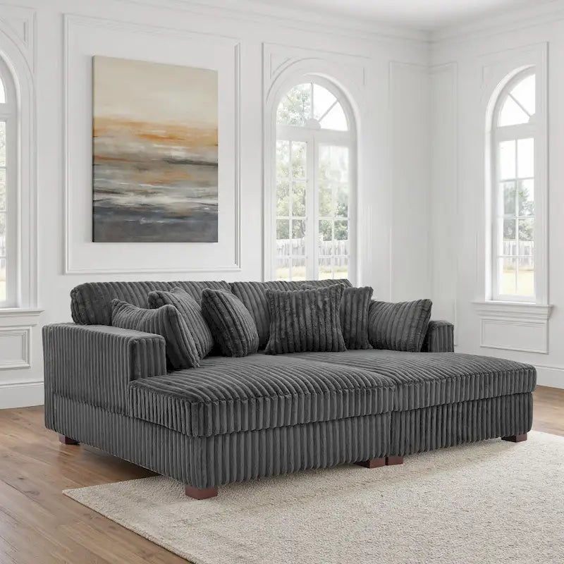 Divano componibile Sophia 84 W in velluto a coste di ciniglia con chaise longue