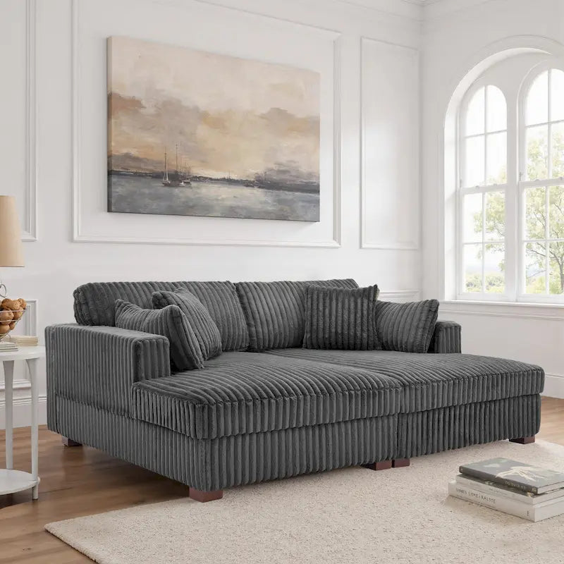 Divano componibile Sophia 84 W in velluto a coste di ciniglia con chaise longue