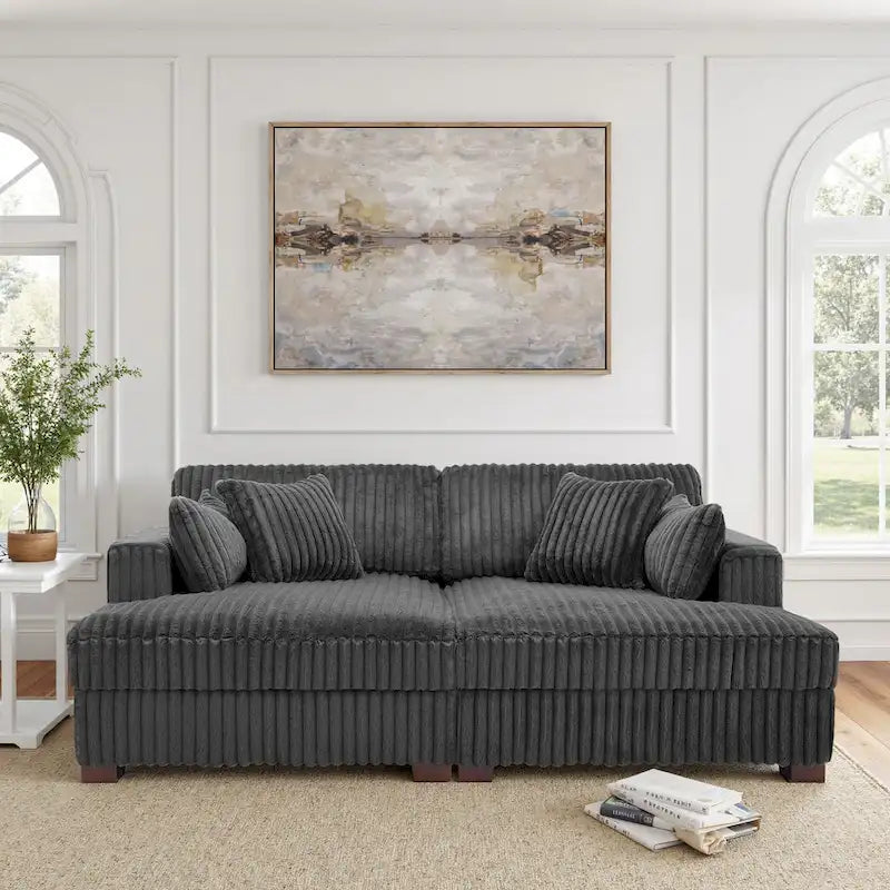 Divano componibile Sophia 84 W in velluto a coste di ciniglia con chaise longue