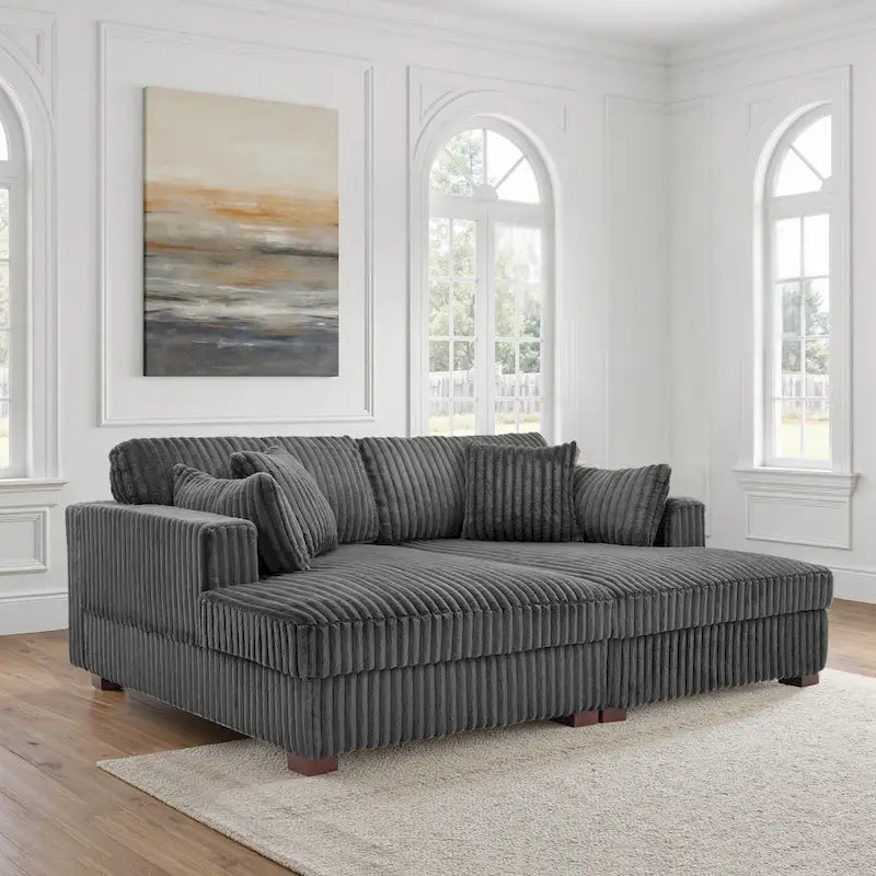 Divano componibile Sophia 84 W in velluto a coste di ciniglia con chaise longue