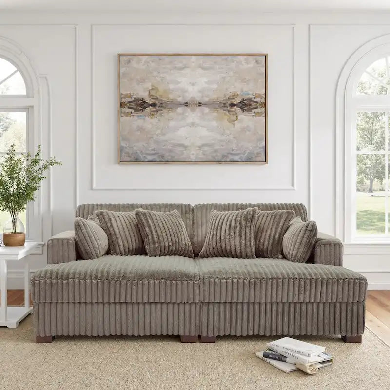 Divano componibile Sophia 84 W in velluto a coste di ciniglia con chaise longue