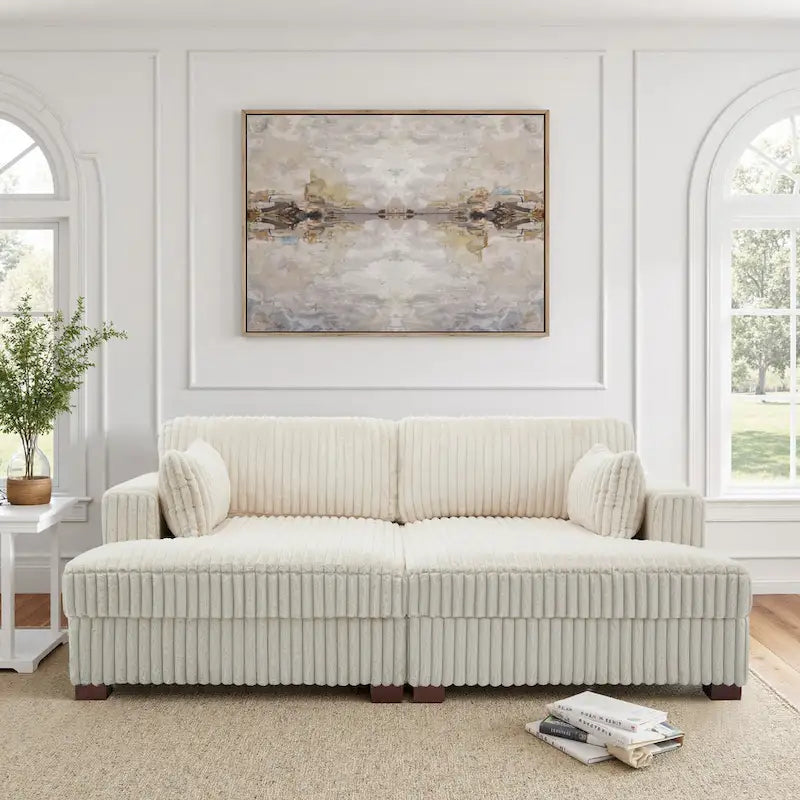 Divano componibile Sophia 84 W in velluto a coste di ciniglia con chaise longue