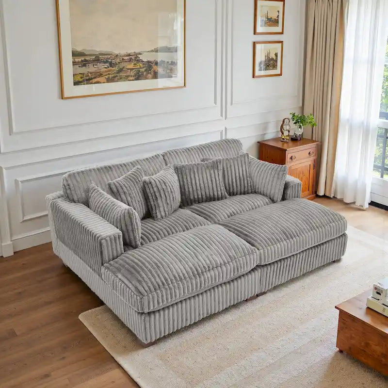 Divano componibile in velluto a coste da 208 cm con chaise longue