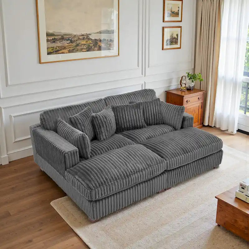 Divano componibile in velluto a coste da 208 cm con chaise longue