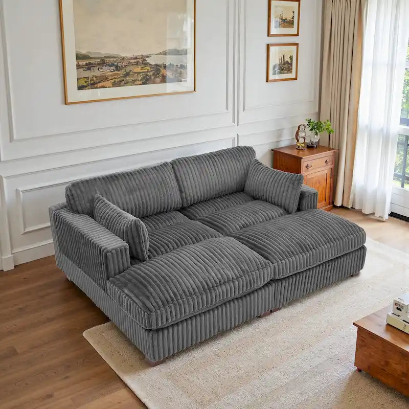 Divano componibile in velluto a coste da 208 cm con chaise longue