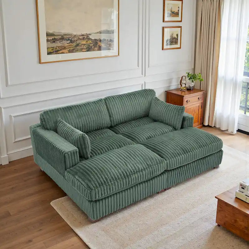Divano componibile in velluto a coste da 208 cm con chaise longue