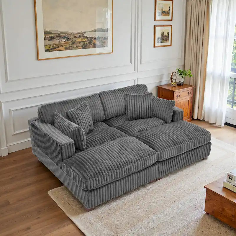 Divano componibile in velluto a coste da 208 cm con chaise longue