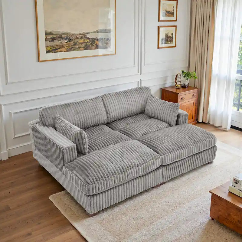 Divano componibile in velluto a coste da 208 cm con chaise longue