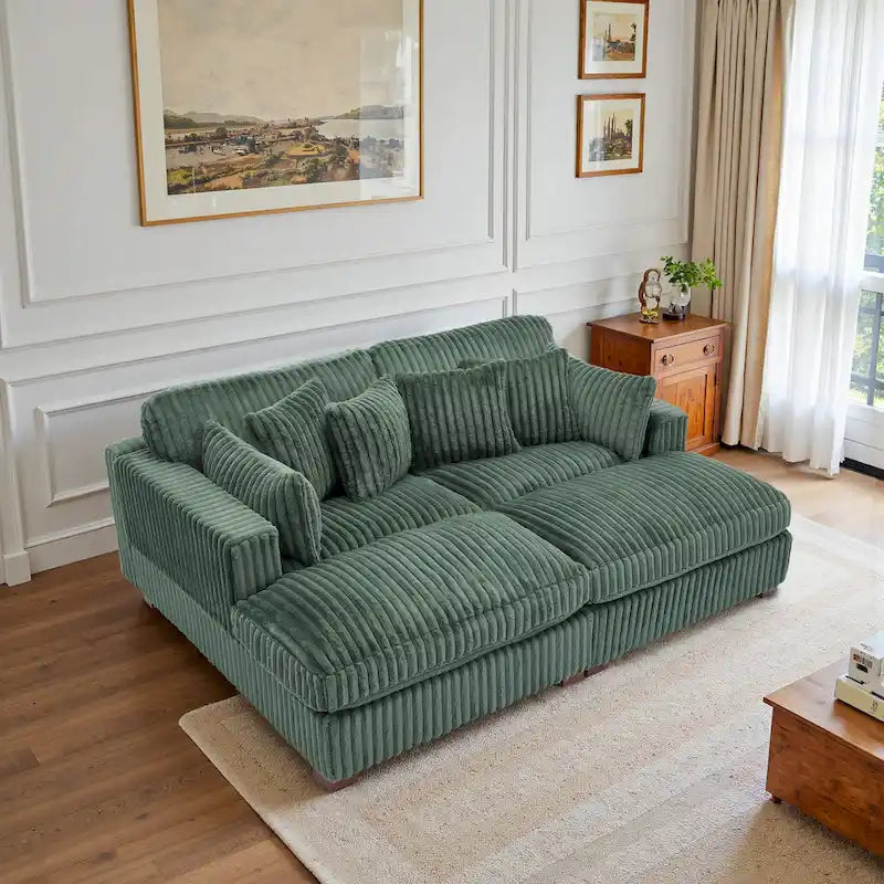 Divano componibile in velluto a coste da 208 cm con chaise longue