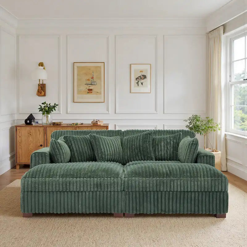 Divano componibile in velluto a coste da 208 cm con chaise longue