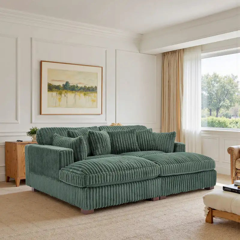 Divano componibile in velluto a coste da 208 cm con chaise longue