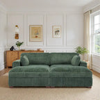 Divano componibile in velluto a coste da 208 cm con chaise longue